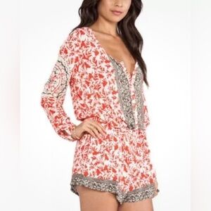 EUC! Really beautiful! Free People Red Bronze Gardenia Shorts Romper Long Sleeve